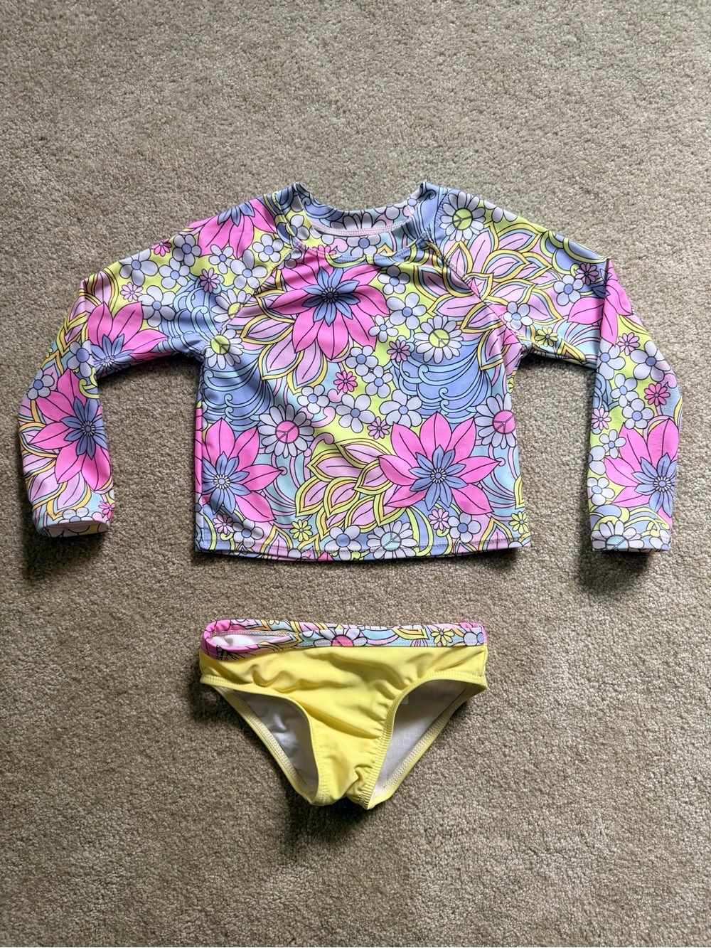 wonder nation Pink, Yellow & Blue Floral Long-Sleeve Rashguard Swim Set